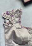 pure silk hand embroidery blouse/silver saree maggam blouse/short sleeve blouse/hand embroidered blouse/silver raw silk ready made blouse us