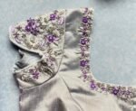pure silk hand embroidery blouse/silver saree maggam blouse/short sleeve blouse/hand embroidered blouse/silver raw silk ready made blouse us