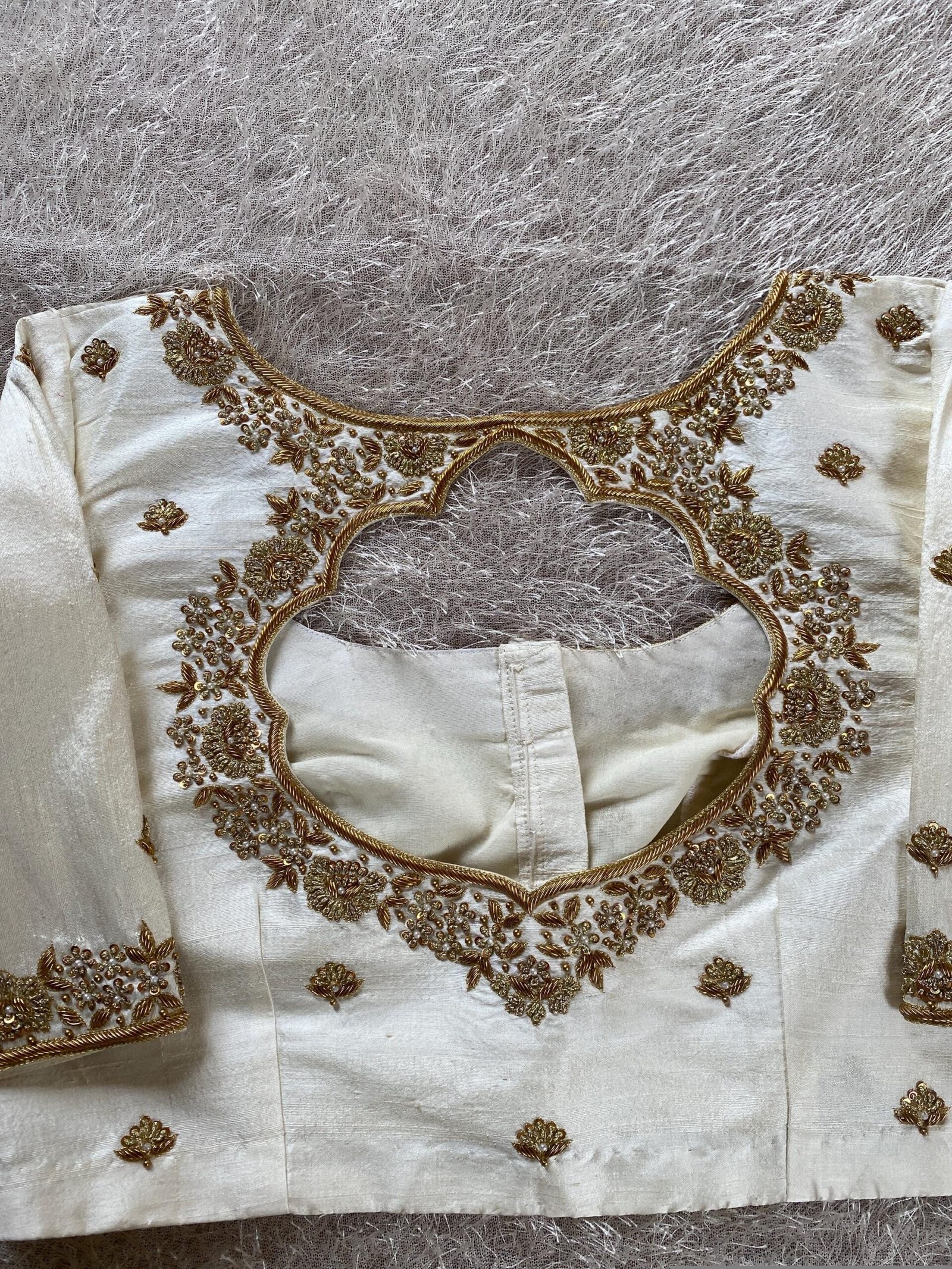 pure silk hand embroidery blouse/modern maggam blouse/multi colored cream zardosi blouse/hand embroidered blouse/off white ready made blouse