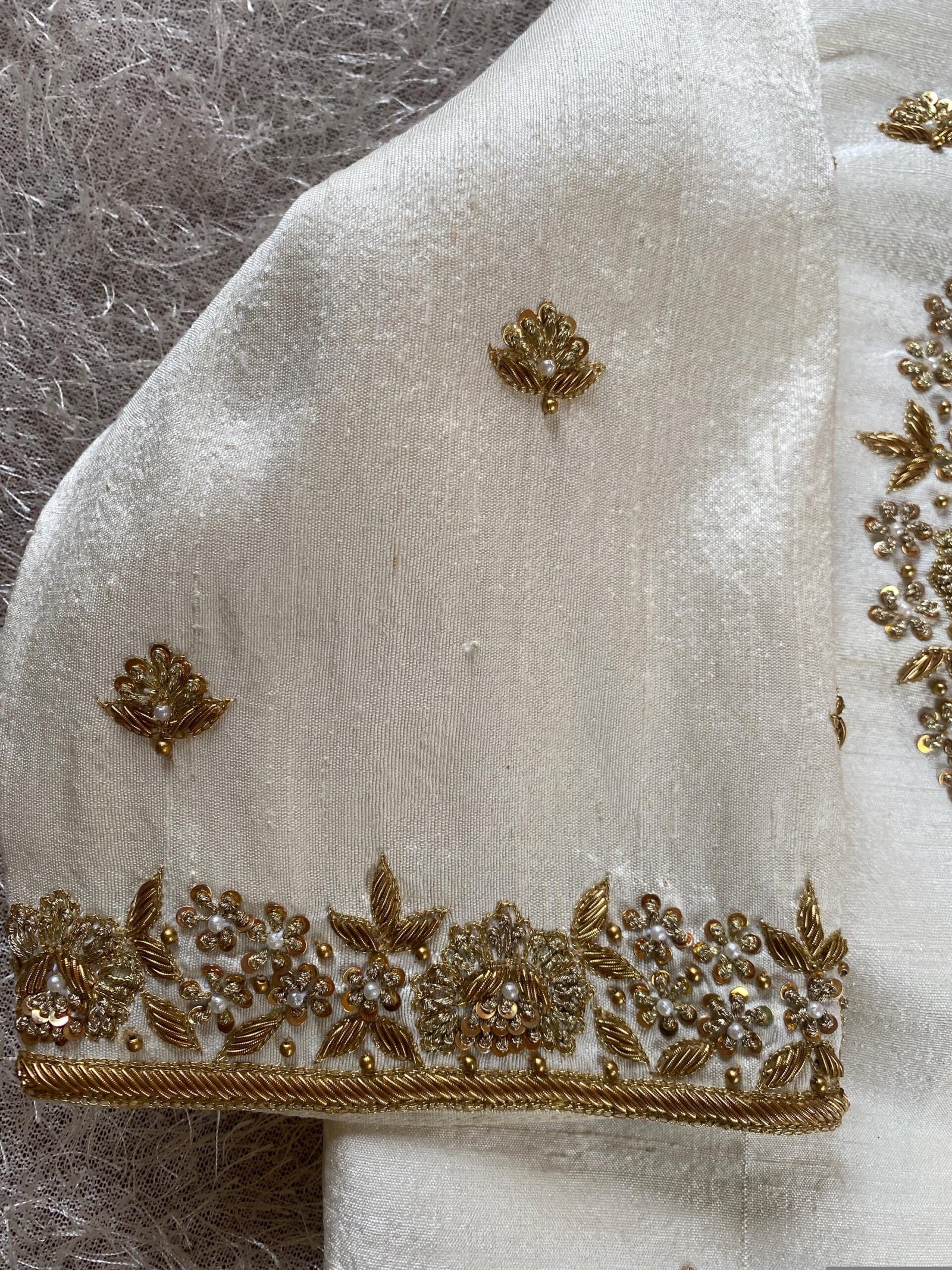 pure silk hand embroidery blouse/modern maggam blouse/multi colored cream zardosi blouse/hand embroidered blouse/off white ready made blouse