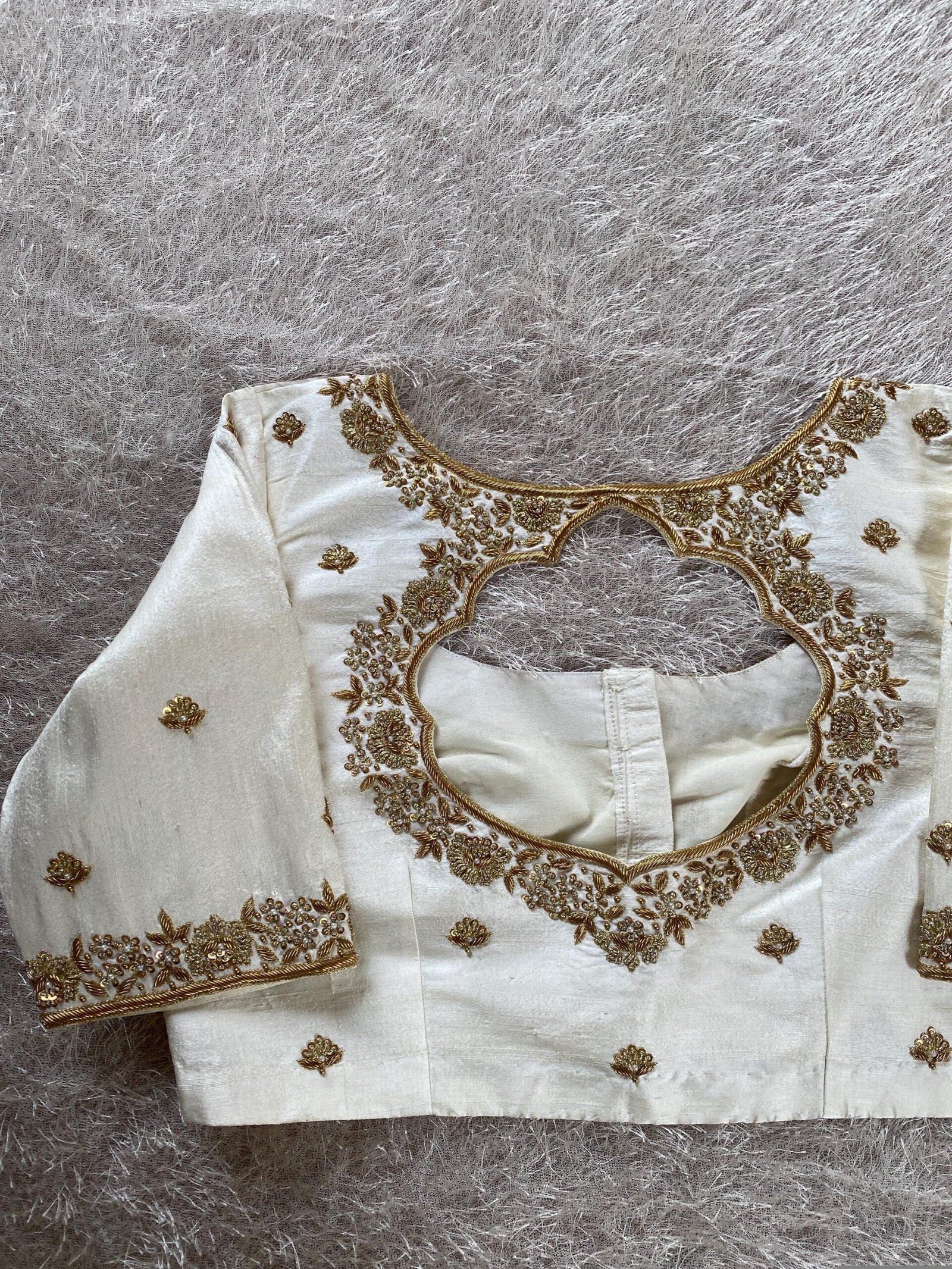 pure silk hand embroidery blouse/modern maggam blouse/multi colored cream zardosi blouse/hand embroidered blouse/off white ready made blouse