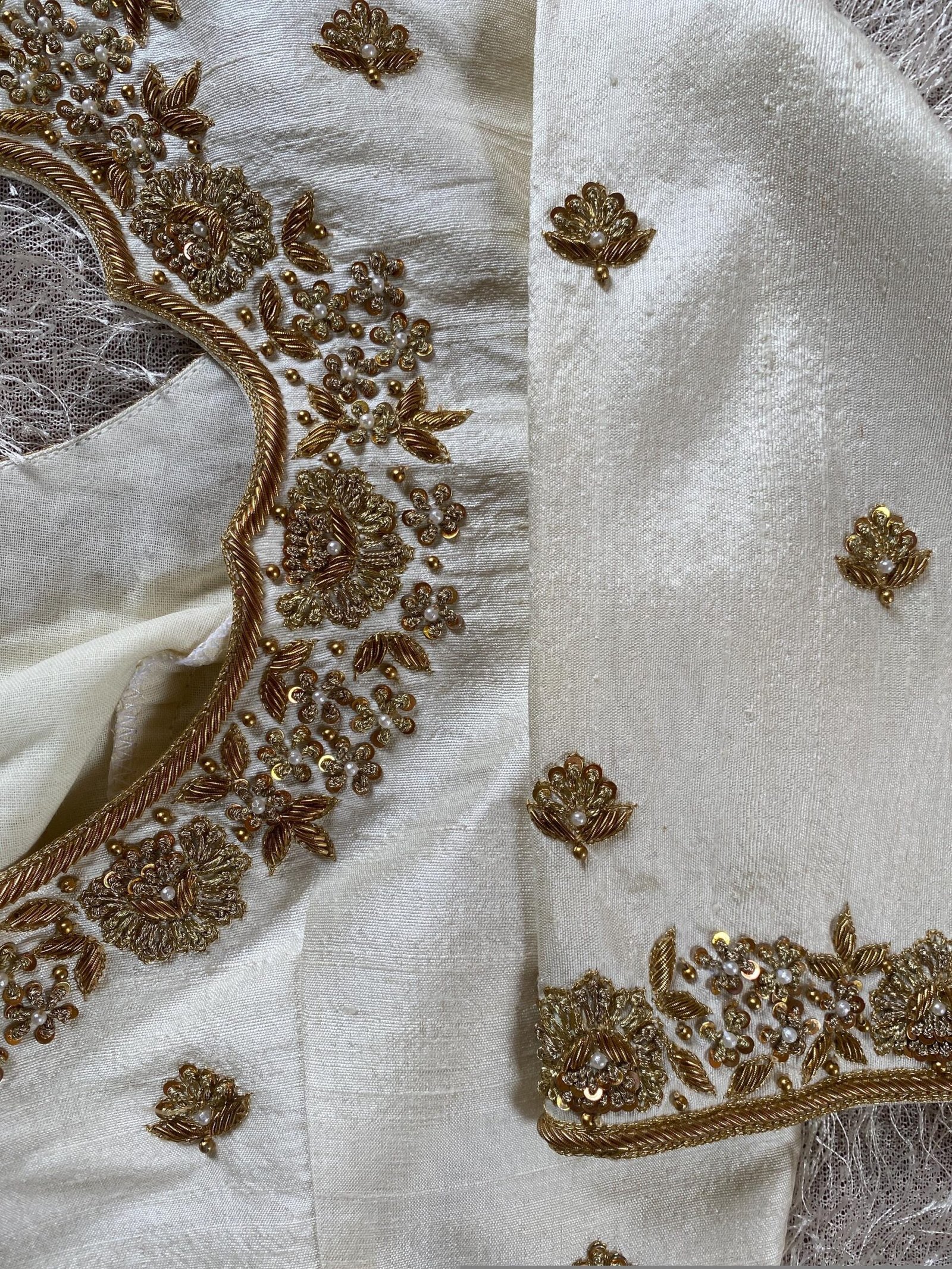 pure silk hand embroidery blouse/modern maggam blouse/multi colored cream zardosi blouse/hand embroidered blouse/off white ready made blouse