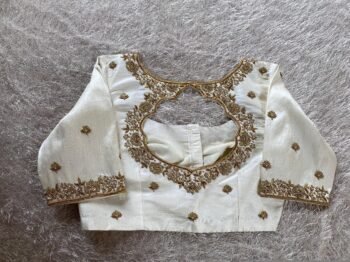 pure silk hand embroidery blouse/modern maggam blouse/multi colored cream zardosi blouse/hand embroidered blouse/off white ready made blouse