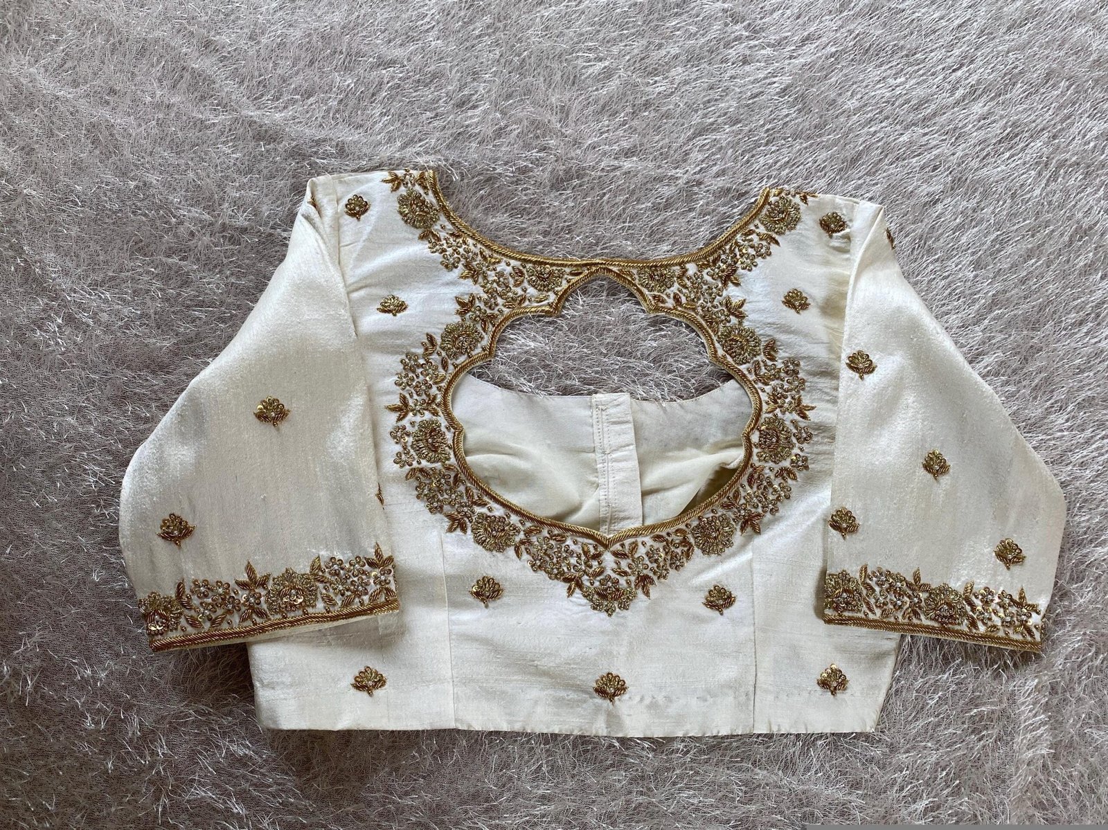 pure silk hand embroidery blouse/modern maggam blouse/multi colored cream zardosi blouse/hand embroidered blouse/off white ready made blouse
