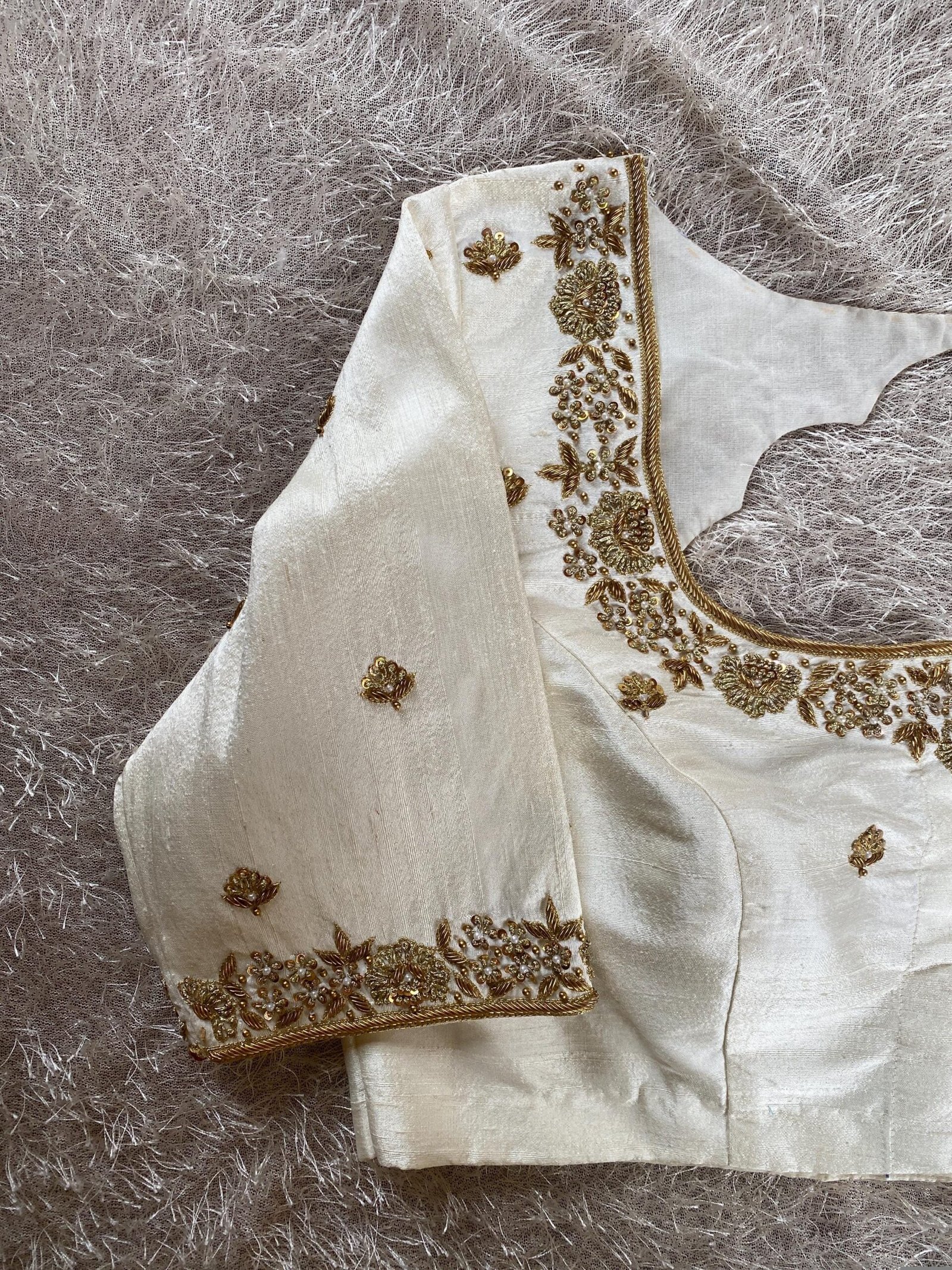 pure silk hand embroidery blouse/modern maggam blouse/multi colored cream zardosi blouse/hand embroidered blouse/off white ready made blouse