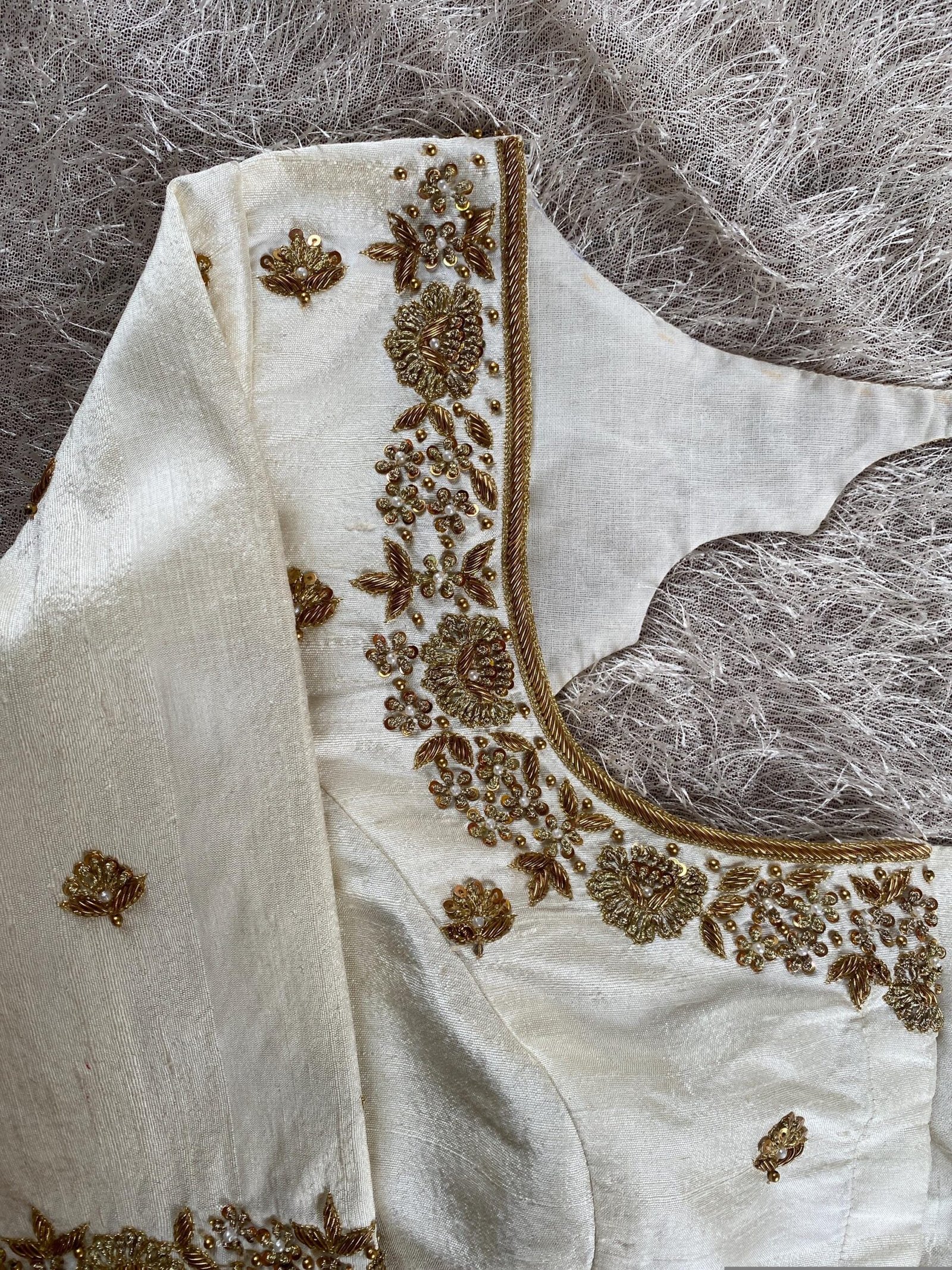 pure silk hand embroidery blouse/modern maggam blouse/multi colored cream zardosi blouse/hand embroidered blouse/off white ready made blouse
