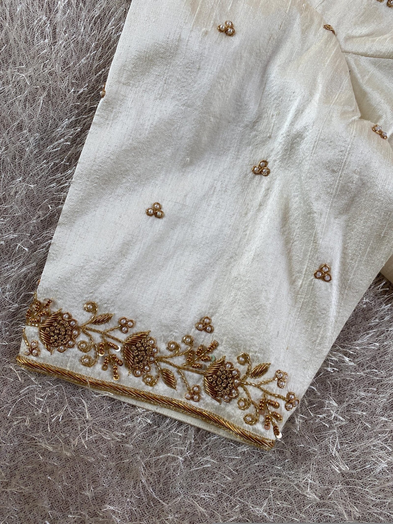 pure silk hand embroidery blouse/saree maggam cream blouse/cream blouse/white hand embroidered blouse/ready made blouse zardosi/blouses usa