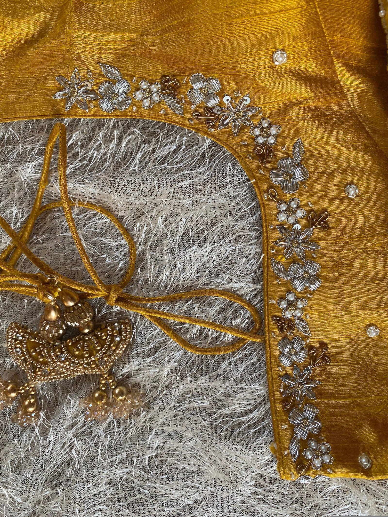 pure silk hand embroidery blouse/saree maggam blouse/yellow zardosi blouse/hand embroidered blouse /mustard yellow ready made blouse zardosi
