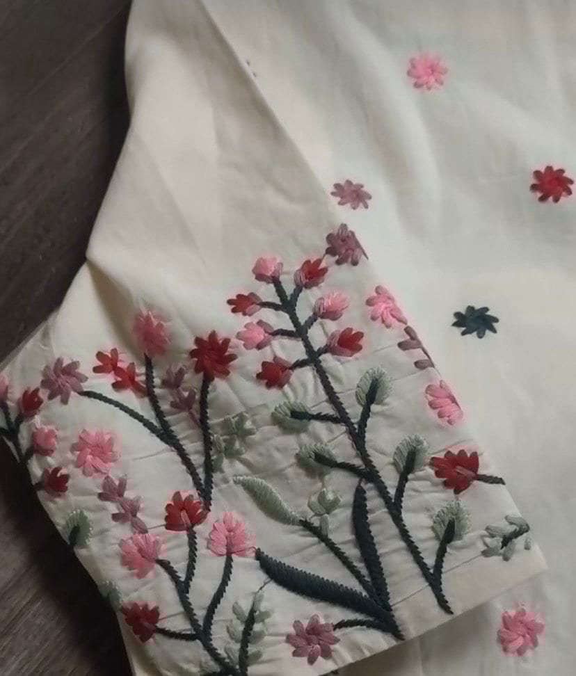 pure silk hand embroidery blouse/cream maggam blouse/pure raw silk zardosi blouse/hand embroidered blouse/cream designer ready made blouse