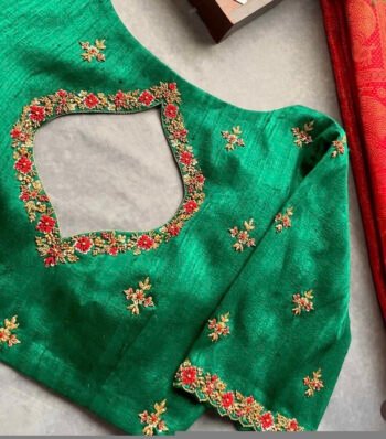 pure silk hand embroidery blouse/saree maggam blouse/green zardosi blouse/hand embroidered moderblouse/green ready made blouse zardosi