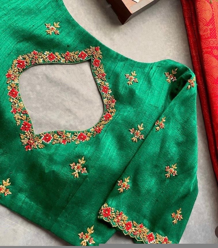 pure silk hand embroidery blouse/saree maggam blouse/green zardosi blouse/hand embroidered moderblouse/green ready made blouse zardosi usa