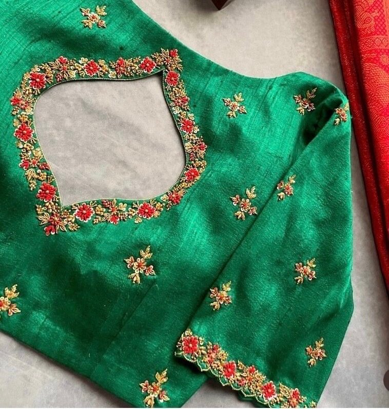 pure silk hand embroidery blouse/saree maggam blouse/green zardosi blouse/hand embroidered moderblouse/green ready made blouse zardosi usa
