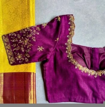 pure silk hand embroidery blouse/magenta pink maggam blouse/purple zardosi blouse/wedding hand embroidered blouse/bridal ready made blouse