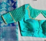 pure silk hand embroidery blouse/saree maggam blouse/ zardosi blouse/turquoise green embroidered blouse/sea green ready made blouse zardosi