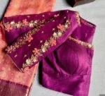 pure silk hand embroidery blouse/magenta pink maggam blouse/purple zardosi blouse/wedding hand embroidered blouse/bridal ready made blouse