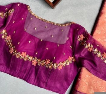 pure silk hand embroidery blouse/magenta pink maggam blouse/purple zardosi blouse/wedding hand embroidered blouse/bridal ready made blouse