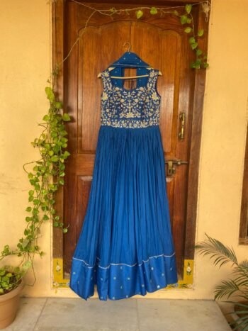 Blue Anarkali suit usa/hand embroidery anarkali kurta/royal blue anarkali dress/ sleeveless dress anarkali/Indian dresses/blue anarkali USA