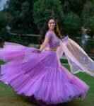 Women’s hand embroidered lehenga set/lavender crop top lehenga/Indian crop top skirt wedding lehenga tulle silk skirt/wedding leheng