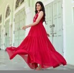 Hand embroidered Anarkali dress/sleeveless red anarkali suit set/red hand work anarkali USA/Indian dresses/ voggish USA/red anarkali kurta