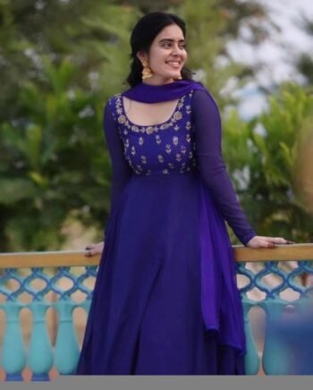 Hand embroidered Anarkali with dupatta/dark blue anarkali suit/georgette anarkali dupatta Indian dresses/royal blue anarkali dupatta set