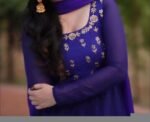 Hand embroidered Anarkali with dupatta/dark blue anarkali suit/georgette anarkali dupatta USA/Indian dresses/royal blue anarkali dupatta set