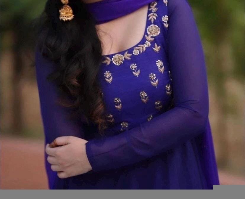 Hand embroidered Anarkali with dupatta/dark blue anarkali suit/georgette anarkali dupatta USA/Indian dresses/royal blue anarkali dupatta set