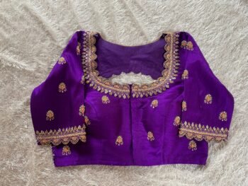 pure silk hand embroidery blouse/saree maggam blouse/purple zardosi blouse hand embroidered moderblouse/purple ready made blouse zardosi