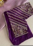 pure silk hand embroidery blouse/purple maggam blouse/purple hand embroidered blouse/purple ready made blouse zardosi/purple v neck blouse