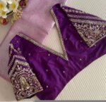 pure silk hand embroidery blouse/purple maggam blouse/purple hand embroidered blouse/purple ready made blouse zardosi/purple v neck blouse