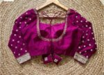 Purple pink hand embroidery blouse/saree maggam blouse/pure silk zardosi blouse/magenta pink embroidered blouse/maggam full sleeve blouse