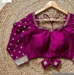 Purple pink hand embroidery blouse/saree maggam blouse/pure silk zardosi blouse/magenta pink embroidered blouse/maggam full sleeve blouse