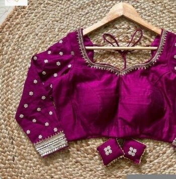 Purple pink hand embroidery blouse/saree maggam blouse/pure silk zardosi blouse/magenta pink  embroidered blouse/maggam full sleeve blouse