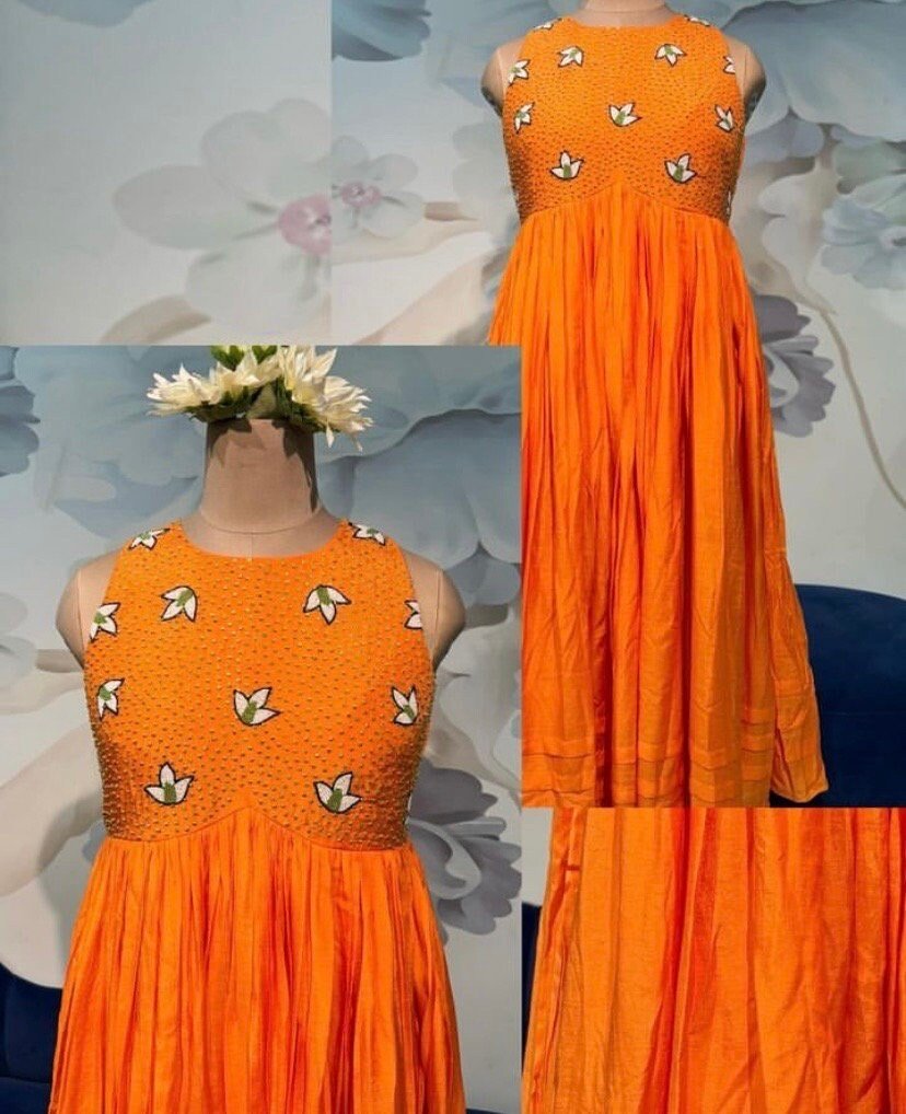 Orange Anarkali suit usa/anarkali kurta short sleeve/orange anarkali/hand embroidered dress anarkali/Indian dresses/simple anarkali kurta