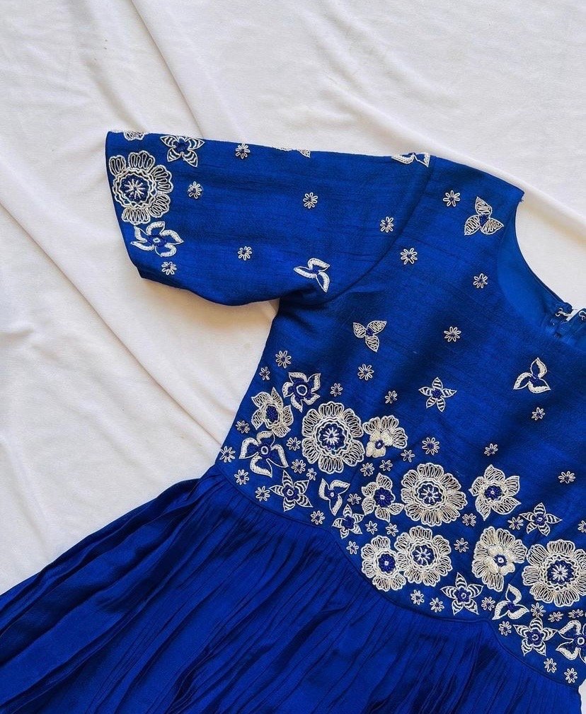Anarkali suit usa/hand embroidery anarkali kurta/blue anarkali dress/elbow sleeves dress anarkali/Indian dresses/royal blue anarkali kurta