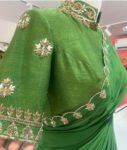 pure silk hand embroidery saree with blouse/ green saree with maggam blouse/gree saree zardosi blouse/hand embroidered blouse organza saree