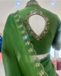 pure silk hand embroidery saree with blouse/ green saree with maggam blouse/gree saree zardosi blouse/hand embroidered blouse organza saree