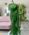 pure silk hand embroidery saree with blouse/ green saree with maggam blouse/gree saree zardosi blouse/hand embroidered blouse organza saree