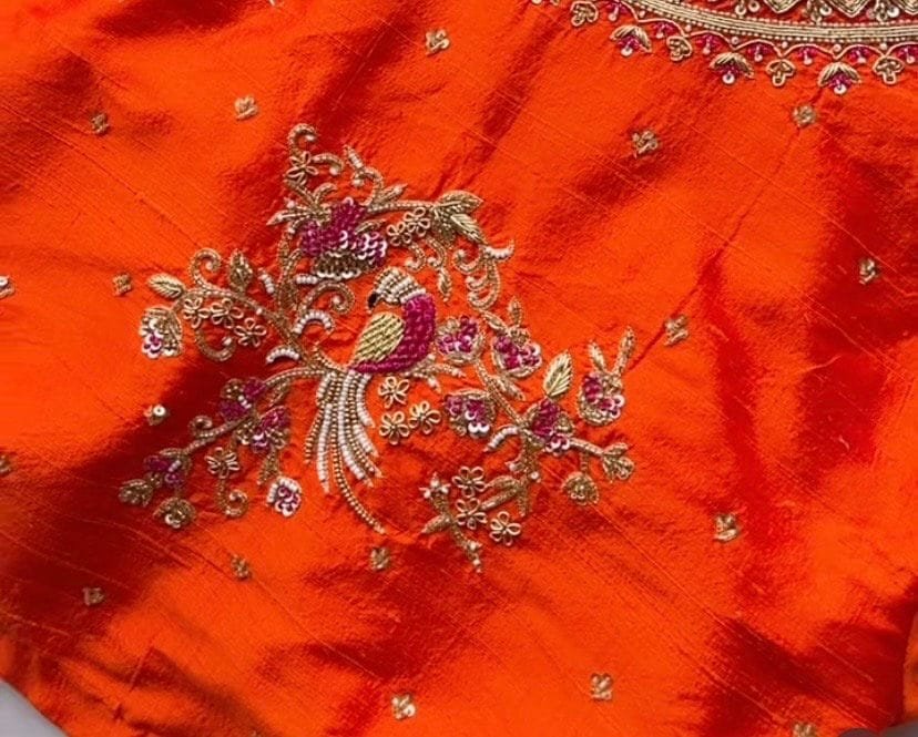 pure silk pink sari set with hand embroidery blouse/saree with maggam blouse/pink saree orange zardosi blouse/hand embroidered orange blouse