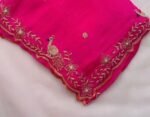 pure silk pink sari set with hand embroidery blouse/saree with maggam blouse/pink saree orange zardosi blouse/hand embroidered orange blouse