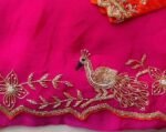 pure silk pink sari set with hand embroidery blouse/saree with maggam blouse/pink saree orange zardosi blouse/hand embroidered orange blouse