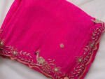 pure silk pink sari set with hand embroidery blouse/saree with maggam blouse/pink saree orange zardosi blouse/hand embroidered orange blouse