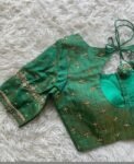 pure silk hand embroidery blouse/short sleeve maggam blouse/raw silk zardosi blouse/hand embroidered blouse/green ready made blouse zardosi