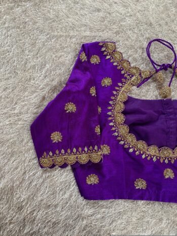 pure silk hand embroidery blouse/saree maggam blouse/purple zardosi blouse hand embroidered moderblouse/purple ready made blouse zardosi
