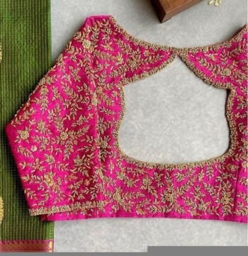 pure silk hand embroidery bridal blouse/maggam blouse/pink bridal work blouse/pink hand embroidered blouse/heavy embroidery wedding blouse