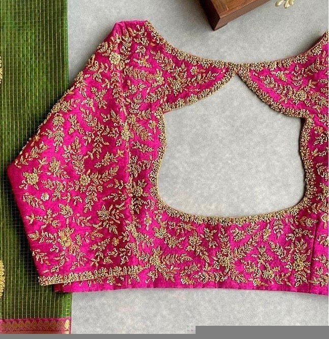 pure silk hand embroidery bridal blouse/maggam blouse/pink bridal work blouse/pink hand embroidered blouse/heavy embroidery wedding blouse