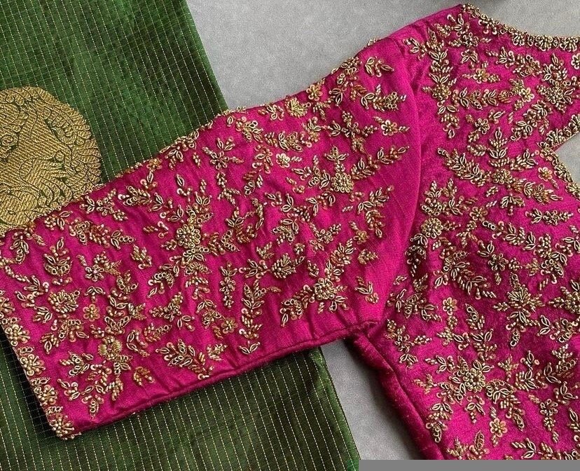 pure silk hand embroidery bridal blouse/maggam blouse/pink bridal work blouse/pink hand embroidered blouse/heavy embroidery wedding blouse