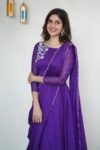 Hand embroidered Anarkali with dupatta/purple anarkali suit/georgette anarkali dupatta USA/Indian dresses/purple anarkali dupatta belt set