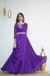 Hand embroidered Anarkali with dupatta/purple anarkali suit/georgette anarkali dupatta USA/Indian dresses/purple anarkali dupatta belt set