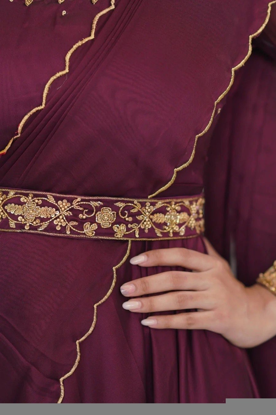 Hand embroidered Anarkali with dupatta/wine color anarkali suit/soft silk anarkali dupatta USA/Indian dresses/wine anarkali dupatta belt set