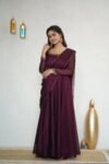 Hand embroidered Anarkali with dupatta/wine color anarkali suit/soft silk anarkali dupatta USA/Indian dresses/wine anarkali dupatta belt set